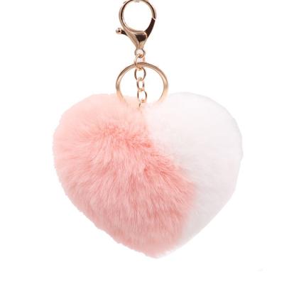 China Soft Hand Feeling Fan Shu Factory Made Pom Pom Key Chain For Girls Handbags Love Shape Heart Fur Key Chain for sale