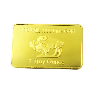 China 1 oz 999 FS-Craft Europe Buffalo Souvenir High Quality Gold Plated Bullion Bar Bars for sale