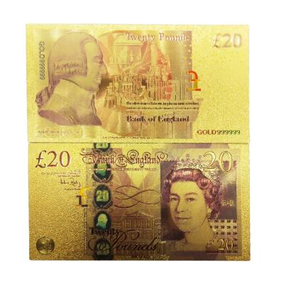 China Europe FS-Craft Gift For 24k Gold Foil Collectible UK Bill Prop Money 20 Pound Banknote Foil for sale