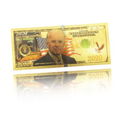 China Europe Fan Shu America President Biden Souvenir Gift USA Note 2020 24k Gold Plated Aluminum Bank Notes for sale