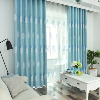 China Hot Sale Ready Made Insulated Blue Blackout Supplier Blackout Embroidery Leaf Velvet Window Curtain Fabric For Living Room for sale