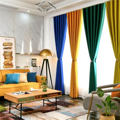 China Shaoxing Best Selling Ready Made Warehouse Yellow Pastoral Polyester Thermal Insulated Blackout Curtain Cortins Fabric For Hotel for sale