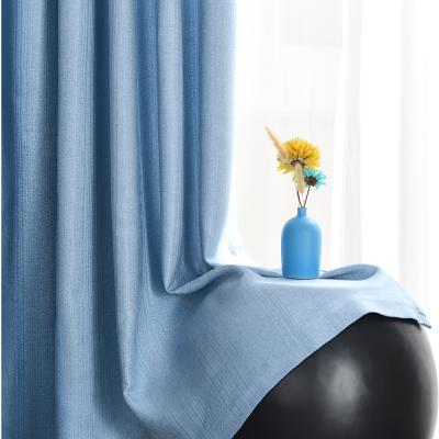 China Wholesale Ready Made Blackout AmazonTop Sellers Modern Polyester Blackout Strip Curtain Thermal Insulated Linen Fabric For Bedroom for sale