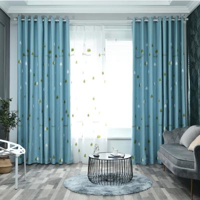 China Blackout Supplier Blackout Embroidery Pine Window Curtain Ready Made Insulated Linen Fabric For Living Room for sale