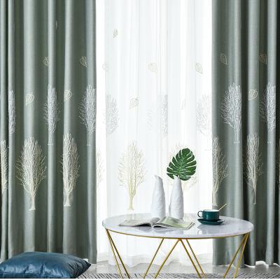 China Blackout Supplier Blackout Embroidery Tree Window Curtain Ready Made Insulated Linen Fabric For Living Room for sale