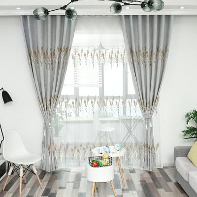 China Blackout Supplier Blackout Embroidery Snow Wool Window Curtain Ready Made Insulated Linen Fabric For Living Room for sale