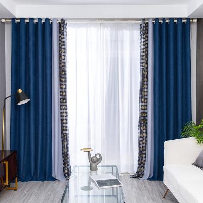 China Hot Selling Luxury Ready Made Wholesale Blackout Blue Thermal Insulated Blackout Curtain Window Fabric For Bedroom for sale