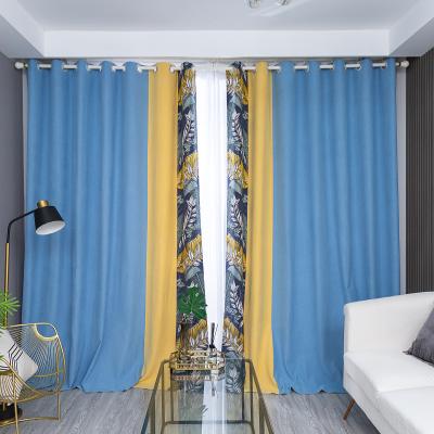 China Ready Made Modern Luxury Blue Floral Blackout Flower Amazon Hit Polyester Drape Curtain Window Thermal Jacquard for sale