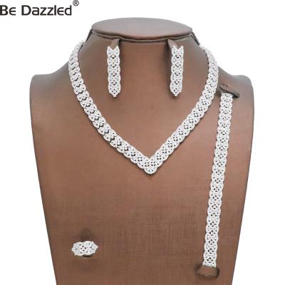 China FASHIONABLE Statement 4PCS Stunned Luxury Big Necklace Set For Women Wedding CZ African Cubic Zircon Dubai Bridal Jewelry Set for sale