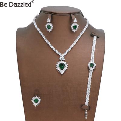 China TRENDY Brand New High Quality Fashion Square Luxury Sparkling Cubic Zirconia With Green Stone Jewelry Set For Wedding Party Occasion for sale