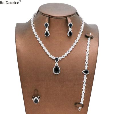 China FASHIONABLE Luxury Wedding Accessories in Stock Copper Cubic Zircon with Black Crystal Jewelry Set Fashionable Jewelries for Women Wholesale for sale