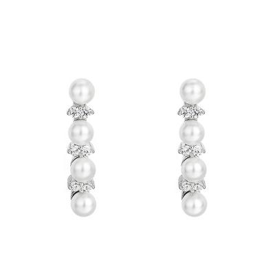 China Vintage Double Pearls Dangle Earrings For Women Luxury Top Clear Zirconia Paved Brincos Wedding Earring Bridal Jewelry for sale