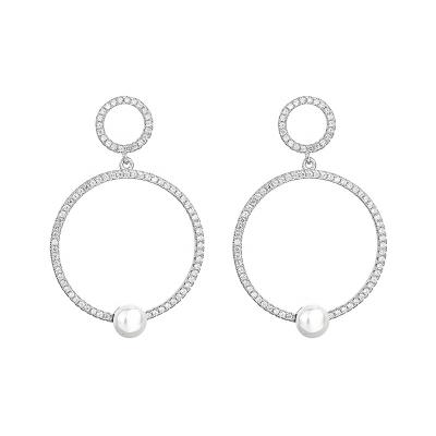 China 2022 Vintage Earrings Ladies Party Sterling Silver Cubic Zirconia Two Round Circles Earring Women Engagement Jewelry Circle Earrings 925 for sale