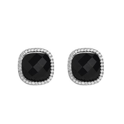 China Vintage 925 Sterling Silver Black Cubic Zirconia Square Stud Earrings Fine Jewelry Wholesale Custom Stud Earrings for sale