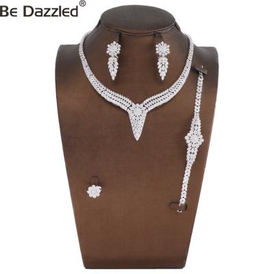 China FASHIONABLE Stunned Zircon Bridal Jewelry Set Party 4-in-1 Full Set,Female Party,Luxurious Nigeria Wedding Nigeria CZ Necklace Set for sale