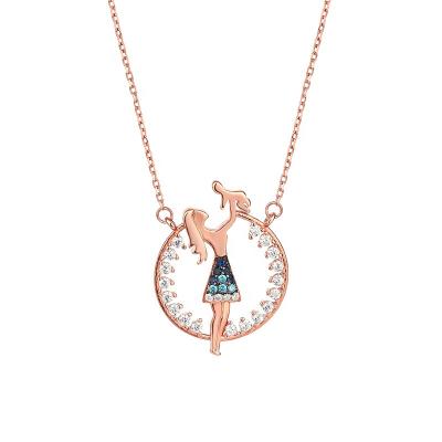 China Lead free and nickel free sterling silver mother of the necklace S925 with lovely baby CIA European and American style clavicle chain pendant simple cartoon for sale