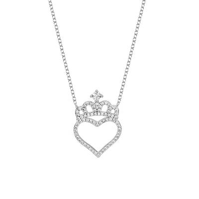 China Lead Free and Nickel S925 Sterling Silver Hollow Zirconia Heart Shaped Female Love Crown Pendant Necklace Free All-match Fashion Chain Clavicle Necklace for sale