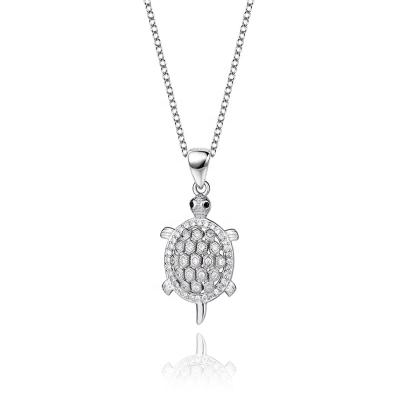 China Lead Free And Nickel Plated New Fashion Free Cute Turtle S925 Sterling Silver Zircon Stone Sea Animal Pendant Necklace For Women Female Ocean Beach Jewelry Gift for sale