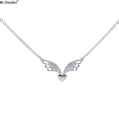 China Hot Selling Custom Cubic Zircon 18K White Gold Angel Wing Necklace Pendant 2021 Vintage Engagement Wedding Jewelry Wholesale for sale