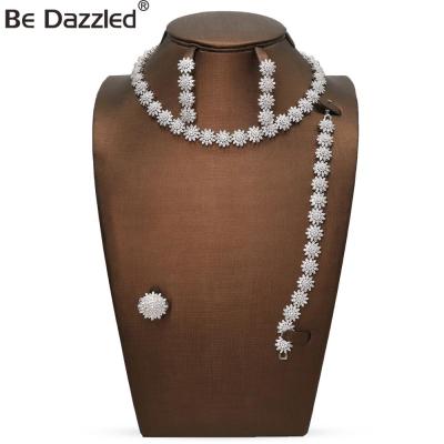 China 2020 Fashion Accessories Flower CLASSIC Zircon Necklace Rings Earrings Bracelet For Christmas Jewelry Sets for sale