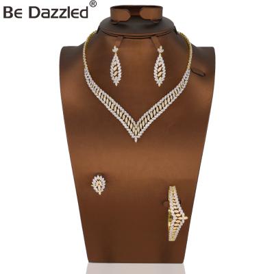 China FASHIONABLE Stunned Two Tone Mix Color Bridal Cubic Zirconia Necklace Earring Sets For Women Luxury African Dubai Wedding Jewelry Sets for sale