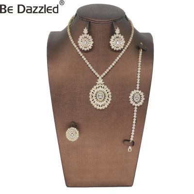 China Jewelry Wholesale Market FASHIONABLE Stunned Zircon Bridal Fine Jewelry Set Pure Saudi Gold Platinum Wedding Jewelry Set Women for sale