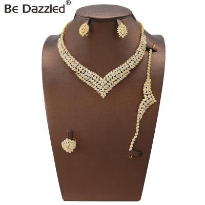 China 2019 Fashion TRENDY Necklace Plating Brass Wedding 18k Gold Plated African High Quality Jewelry Sets For Women for sale