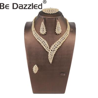 China FASHIONABLE Stunned Luxury Zircon 4 Piece Jewelry Set Dubai Nigeria 24k Gold Full Bridal Jewelry Sets Women Wedding Party for sale