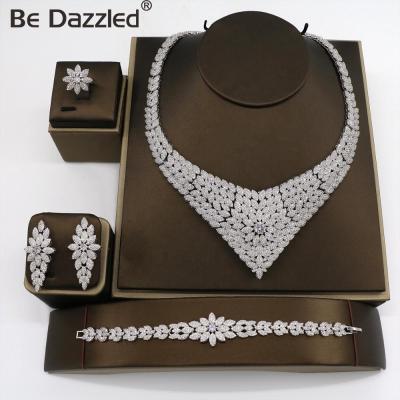 China Trendy fashion big african luxury jewelry sets rhodium plated necklace bracelet rings and earrings jewelry set for weman for sale