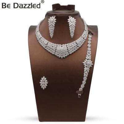 China Trendy Luxury Bridal Crystal Big Cubic Zirconia Jewelry Set Bridal Necklace Sets For Woman for sale