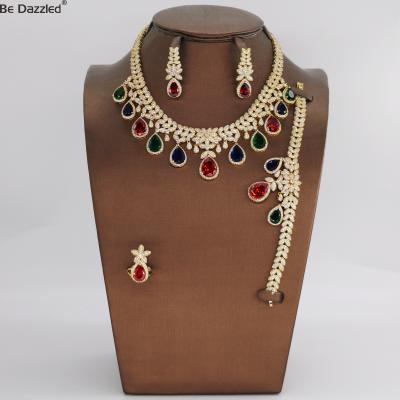 China TRENDY 4 Pcs African Women Fashion Jewelry Sets Luxury Saudi 24K Gold Plated Dubai Big Colorful Crystal Wedding Gift Bridal Jewelry Set for sale