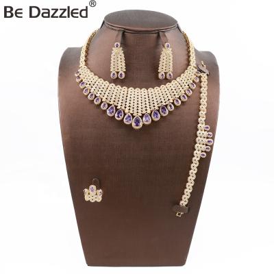 China African 24k Gold Plating Dubai Purple Zircon 2019 Fashion Necklace Fashion Jewelry Set Costume Jewelry For Women Party for sale