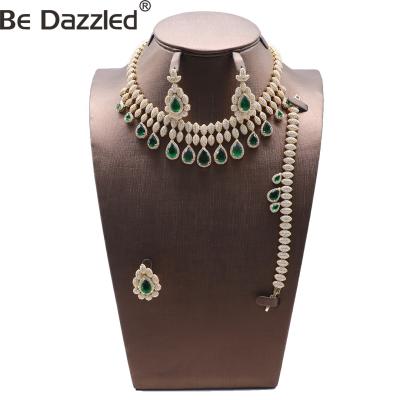 China FASHIONABLE Stunned Luxury Green Zircon Diamond Jewelry Sets, Silver Color Jewelry Sets, Gold Dubai Fashion Jewelry For Women for sale