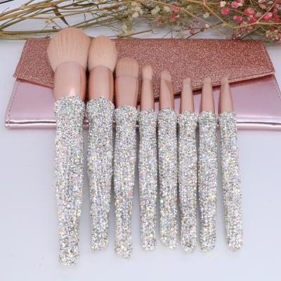 China Soft Stiffens 8pcs Set Makeup Brush Set with Bag Box Diamond Makeup Brushes Holder Cosmetic Tools Glitter Eyeshadow Eyebrow Brush Set for sale