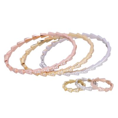 China FASHIONABLE High Quality Jewelry Set Bracelets Set And Rings Set Of 3 Copper Cubic Zircon Micro Setting 3 Tone Plated Women Jewelry AAA for sale