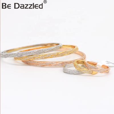 China FASHION Stunned Luxury Jewelry Set Copper Gold Plated Zircon CZ Crystal Fashion Bangles And Rings, Interchangeable Jewelry Set for sale