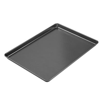 China Wholesale Home Kitchen Viable Non Stick Black Metal Carbon Steel Biscuit Flat Single Layer Pizza Baking Tray for sale