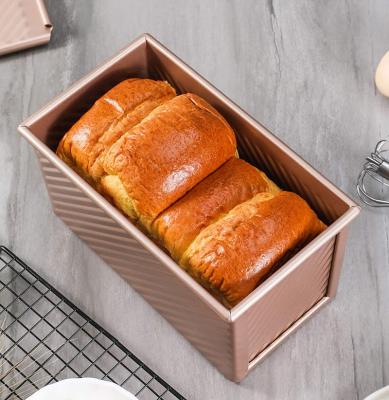 China High Quality Viable Gold Carbon Steel Bread Toast Pan With Nonstick Cover Pro Bread Pan For Baking Bread for sale