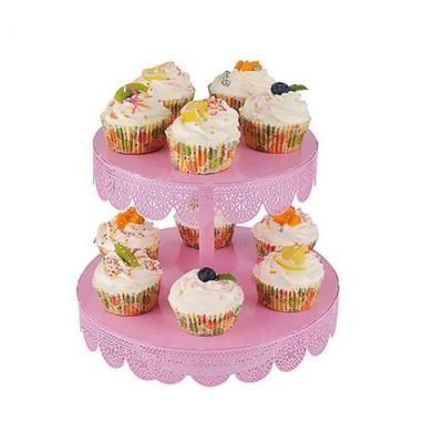 China Disposable made in China European 2 tier pink mini metal cupcake wedding decoration crystal cake stand for wedding for sale