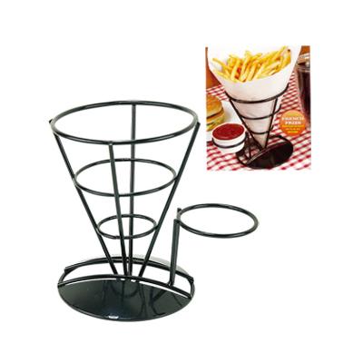 China Disposable Snack Display Rack Black French Fries Chips Cone Ice Cream Cone Holder for sale