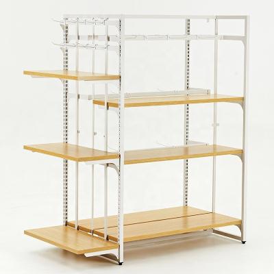 China Clothes Display New retail supermarket store shelf metal wood double face display metal shelf for sale