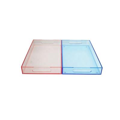 China Environmental Friendly Clear Acrylic Desktop Rectangle Tray Box Manufacturer Color Tray For Jewelry Display for sale