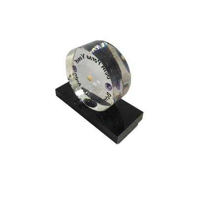 China China Clear Acrylic Round Trophy For Gift Custom Mini Trophy Award With Black Base Luxury for sale