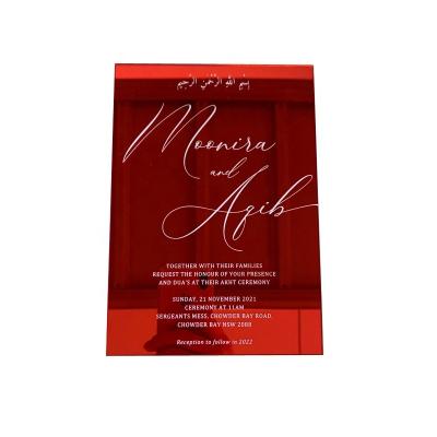 China Around the World Wedding Ceremony Luxurious Acrylic Red Mirror Wedding Invitation Card for sale