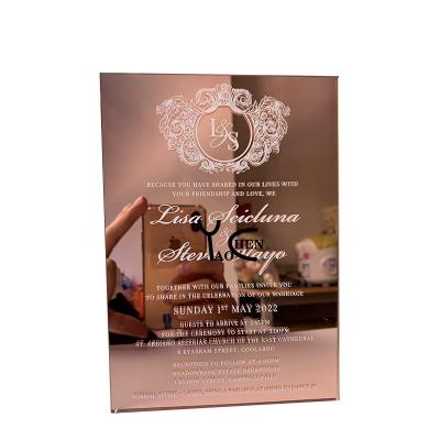 China Around The World High Grade Support Customized Pink Mirror Acrylic Wedding Invitation Cards for sale