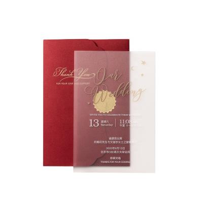 China Frost Environmental Friendly Luxury Acrylic Invitation Card For Wedding Gold Stamping With Envelope for sale