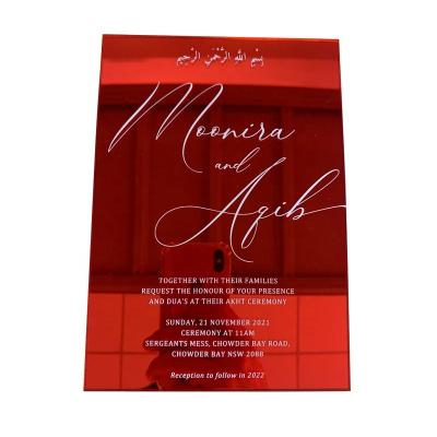 China Wedding Environmental Friendly Red Acrylic Invitation Luxury Mirror Invitation Card For Shiny Party for sale