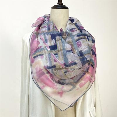 China Elegant Square Pattern Square Silk Scarf High Fashion Chiffon Silk Scarf For Lady for sale