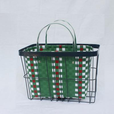 China Factory Supply Detachable Bicycle Basket Steel Frame Bag Large Empty PE Bike Basket For Storage Durable Bike Basket for sale