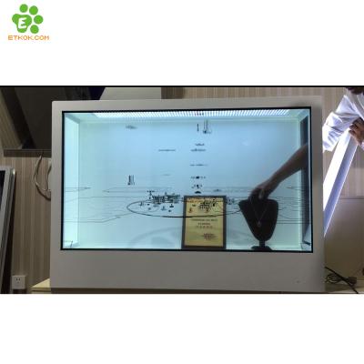 China 95% Indoor Transparency Big Size 55 Inch See Transparent LCD Display Screen With Multi Touch Screen For Show for sale